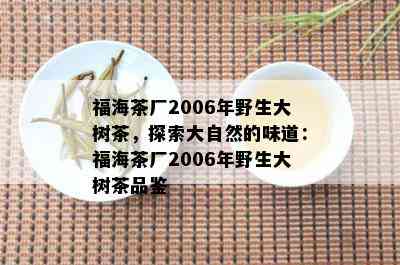 福海茶厂2006年野生大树茶，探索大自然的味道：福海茶厂2006年野生大树茶品鉴