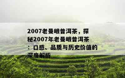 2007老曼峨普洱茶，探秘2007年老曼峨普洱茶：口感、品质与历史价值的深度解析