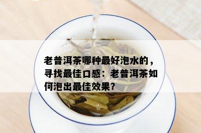 老普洱茶哪种更好泡水的，寻找更佳口感：老普洱茶如何泡出更佳效果？