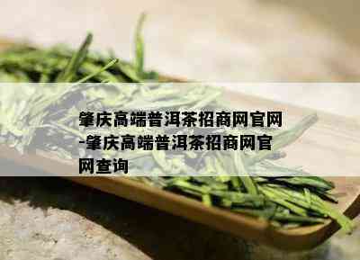 肇庆高端普洱茶招商网官网-肇庆高端普洱茶招商网官网查询