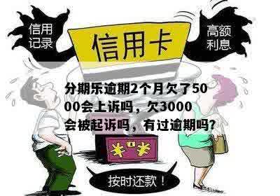 分期乐逾期2个月欠了5000会上诉吗，欠3000会被起诉吗，有过逾期吗？