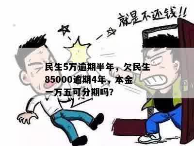 民生5万逾期半年，欠民生85000逾期4年，本金一万五可分期吗？