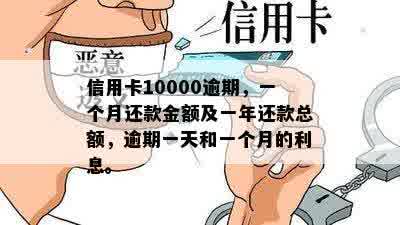 信用卡10000逾期，一个月还款金额及一年还款总额，逾期一天和一个月的利息。