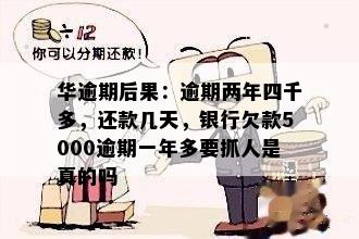 华逾期后果：逾期两年四千多，还款几天，银行欠款5000逾期一年多要抓人是真的吗