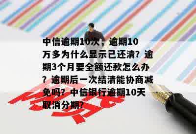 中信逾期10次，逾期10万多为什么显示已还清？逾期3个月要全额还款怎么办？逾期后一次结清能协商减免吗？中信银行逾期10天取消分期？