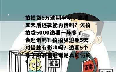 拍拍贷5万逾期半年，逾期五天后还款能再借吗？欠拍拍贷5000逾期一年多了会起诉吗？拍拍贷逾期5天对借款有影响吗？逾期5个月了说准备起诉是真的假的？