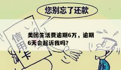 美团生活费逾期6万，逾期6天会起诉我吗？