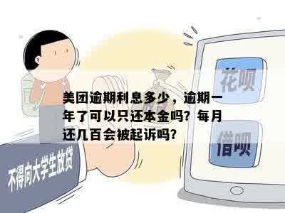 美团逾期利息多少，逾期一年了可以只还本金吗？每月还几百会被起诉吗？