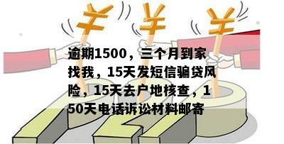 逾期1500，三个月到家找我，15天发短信骗贷风险，15天去户地核查，150天电话诉讼材料邮寄