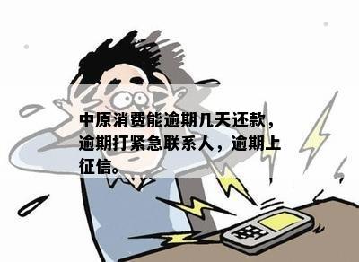 中原消费能逾期几天还款，逾期打紧急联系人，逾期上征信。