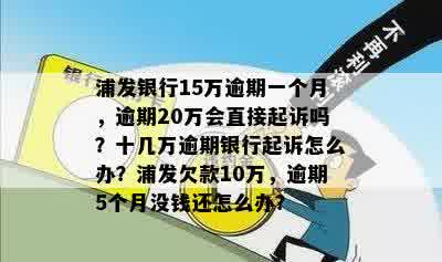 浦发银行15万逾期一个月，逾期20万会直接起诉吗？十几万逾期银行起诉怎么办？浦发欠款10万，逾期5个月没钱还怎么办？