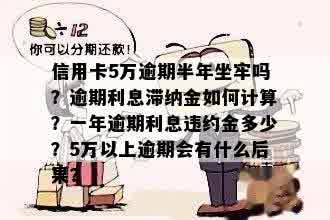 信用卡5万逾期半年坐牢吗？逾期利息滞纳金如何计算？一年逾期利息违约金多少？5万以上逾期会有什么后果？