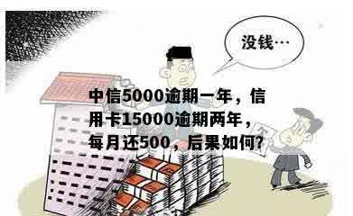 中信5000逾期一年，信用卡15000逾期两年，每月还500，后果如何？