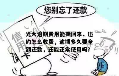 光大逾期费用能撕回来，违约怎么收费，逾期多久要全额还款，还能正常使用吗？