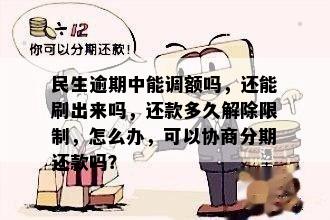 民生逾期中能调额吗，还能刷出来吗，还款多久解除限制，怎么办，可以协商分期还款吗？