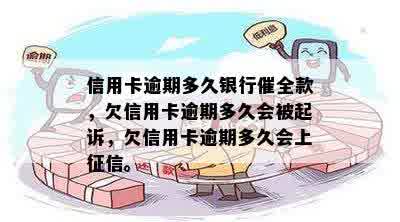 信用卡逾期多久银行催全款，欠信用卡逾期多久会被起诉，欠信用卡逾期多久会上征信。