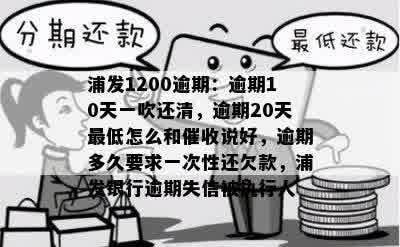 浦发1200逾期：逾期10天一吹还清，逾期20天更低怎么和催收说好，逾期多久要求一次性还欠款，浦发银行逾期失信被执行人