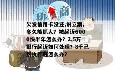 欠发信用卡没还,说立案,多久能抓人？被起诉6000快半年怎么办？2,5万银行起诉如何处理？8千已到执行庭怎么办？