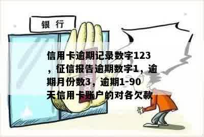 信用卡逾期记录数字123，征信报告逾期数字1，逾期月份数3，逾期1-90天信用卡账户的对各欠款