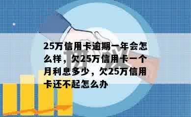 25万信用卡逾期一年会怎么样，欠25万信用卡一个月利息多少，欠25万信用卡还不起怎么办