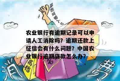 农业银行有逾期记录可以申请人工消除吗？逾期还款上征信会有什么问题？中国农业银行逾期贷款怎么办？