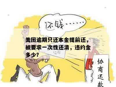 美团逾期只还本金提前还，被要求一次性还清，违约金多少？