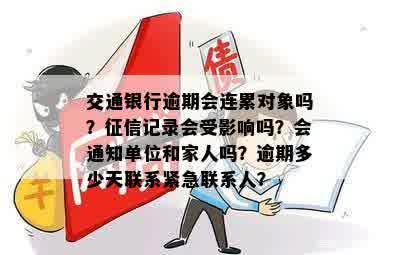 交通银行逾期会连累对象吗？征信记录会受影响吗？会通知单位和家人吗？逾期多少天联系紧急联系人？