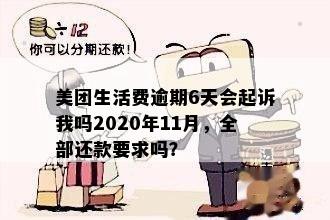 美团生活费逾期6天会起诉我吗2020年11月，全部还款要求吗？