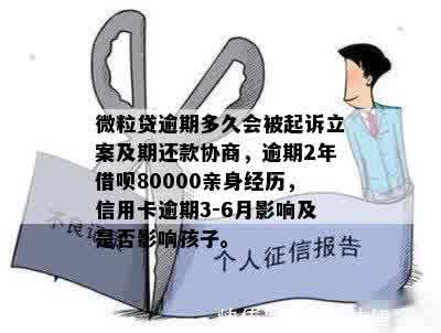 微粒贷逾期多久会被起诉立案及期还款协商，逾期2年借呗80000亲身经历，信用卡逾期3-6月影响及是否影响孩子。