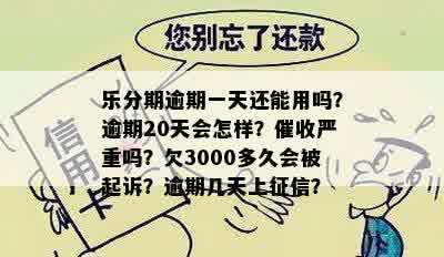 乐分期逾期一天还能用吗？逾期20天会怎样？催收严重吗？欠3000多久会被起诉？逾期几天上征信？