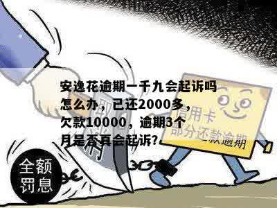 安逸花逾期一千九会起诉吗怎么办，已还2000多，欠款10000，逾期3个月是否真会起诉？