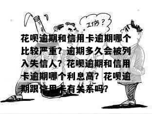 花呗逾期和信用卡逾期哪个比较严重？逾期多久会被列入失信人？花呗逾期和信用卡逾期哪个利息高？花呗逾期跟信用卡有关系吗？