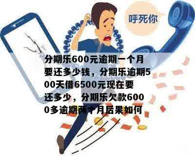 分期乐600元逾期一个月要还多少钱，分期乐逾期500天借6500元现在要还多少，分期乐欠款6000多逾期两个月后果如何