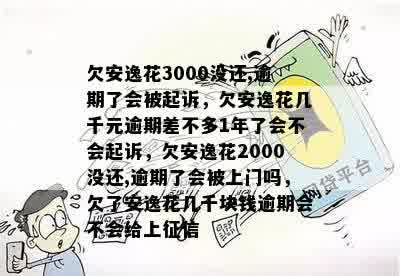 欠安逸花3000没还,逾期了会被起诉，欠安逸花几千元逾期差不多1年了会不会起诉，欠安逸花2000没还,逾期了会被上门吗，欠了安逸花几千块钱逾期会不会给上征信