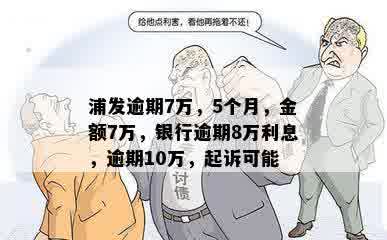 浦发逾期7万，5个月，金额7万，银行逾期8万利息，逾期10万，起诉可能