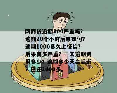 网商贷逾期200严重吗？逾期20个小时后果如何？逾期1000多久上征信？后果有多严重？一天逾期费用多少？逾期多少天会起诉？已还2000多。