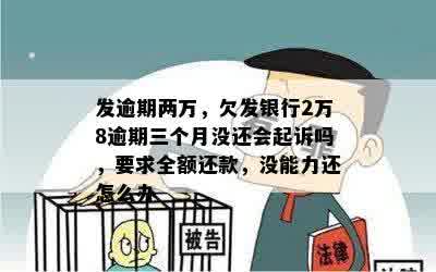 发逾期两万，欠发银行2万8逾期三个月没还会起诉吗，要求全额还款，没能力还怎么办