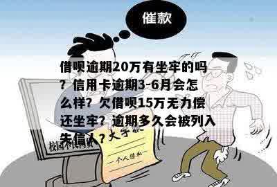 借呗逾期20万有坐牢的吗？信用卡逾期3-6月会怎么样？欠借呗15万无力偿还坐牢？逾期多久会被列入失信人？