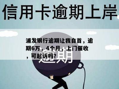 浦发银行逾期让我自首，逾期6万，4个月，上门催收，可起诉吗？