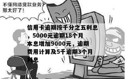 信用卡逾期按千分之五利息，5000元逾期18个月本息增加9000元，逾期费用计算及5千逾期3个月利息