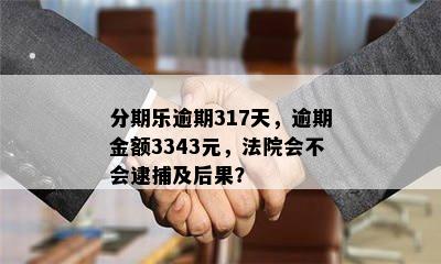 分期乐逾期317天，逾期金额3343元，法院会不会逮捕及后果？