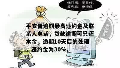 平安普逾期更高违约金及联系人电话，贷款逾期可只还本金，逾期10天后的处理，违约金为30%。