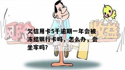 欠信用卡5千逾期一年会被冻结银行卡吗，怎么办，会坐牢吗？