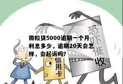 微粒贷5000逾期一个月利息多少，逾期20天会怎样，会起诉吗？