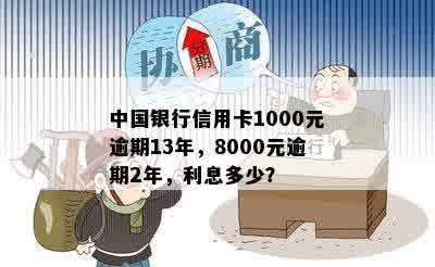 中国银行信用卡1000元逾期13年，8000元逾期2年，利息多少？