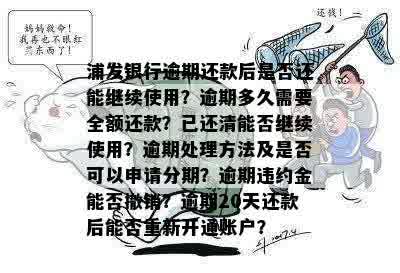 浦发银行逾期还款后是否还能继续使用？逾期多久需要全额还款？已还清能否继续使用？逾期处理方法及是否可以申请分期？逾期违约金能否撤销？逾期20天还款后能否重新开通账户？