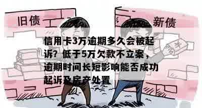 信用卡3万逾期多久会被起诉？低于5万欠款不立案，逾期时间长短影响能否成功起诉及房产处置