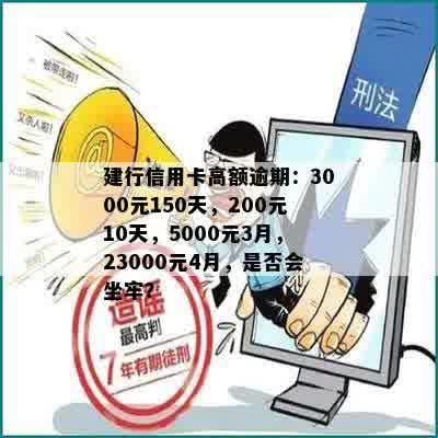 建行信用卡高额逾期：3000元150天，200元10天，5000元3月，23000元4月，是否会坐牢？