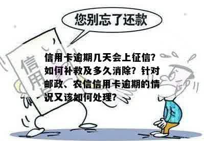 信用卡逾期几天会上征信？如何补救及多久消除？针对邮政、农信信用卡逾期的情况又该如何处理？