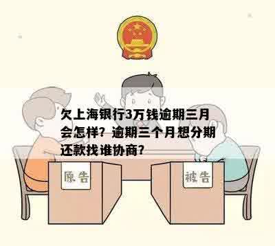 欠上海银行3万钱逾期三月会怎样？逾期三个月想分期还款找谁协商？